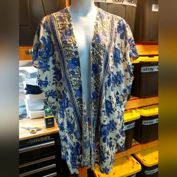 Floral Open Front Kimono M Oversized Fairycore Beach Boho Western Festival - Picture 4 of 9